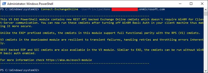 So sollte Powershell nach erfolgreichem Login bei M365 aussehen